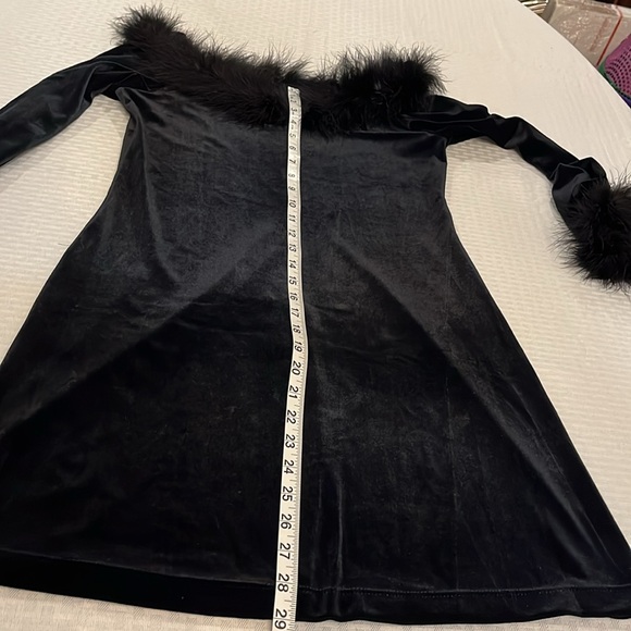 Carabella Black Dress. Scoop neckline trimmed in feathers. Long sleeves feathers - Picture 10 of 12